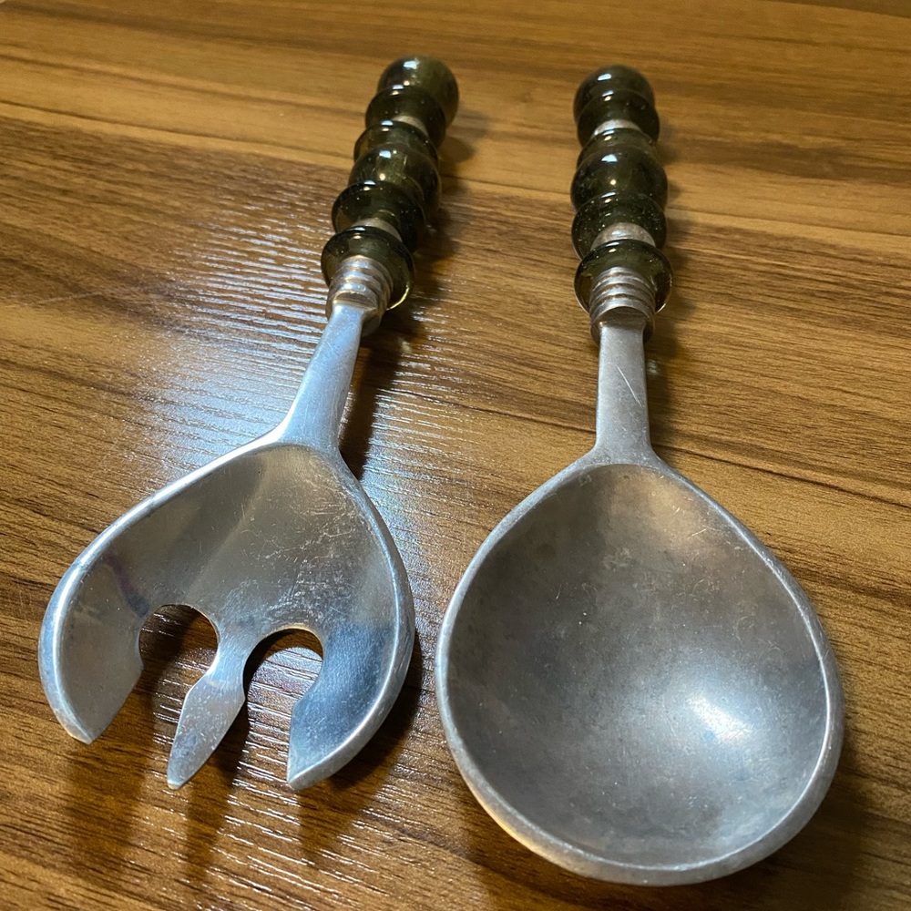 Vintage salad serving spoon and fork set